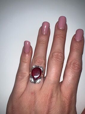 Sterling Silver Teardrop Red Stone Ring - Women's Jewelry